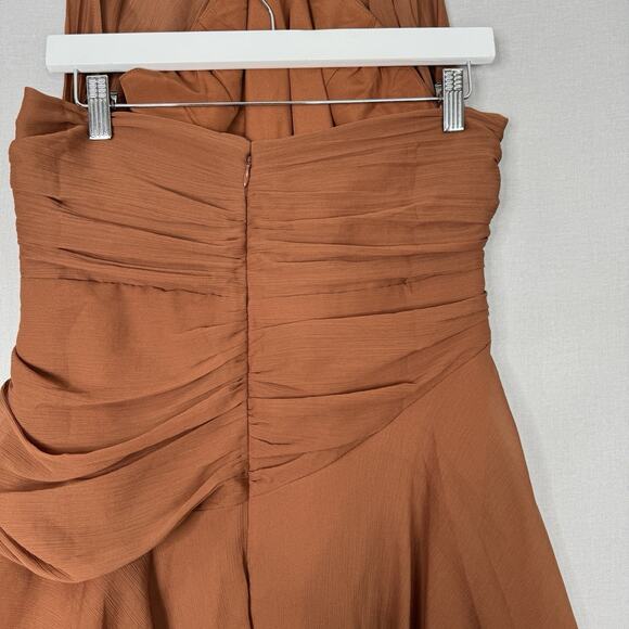 ASOS Design Womens Dress 14 Brown Cross Front Halter Gathered Mini Fairy Y2K - Picture 10 of 13